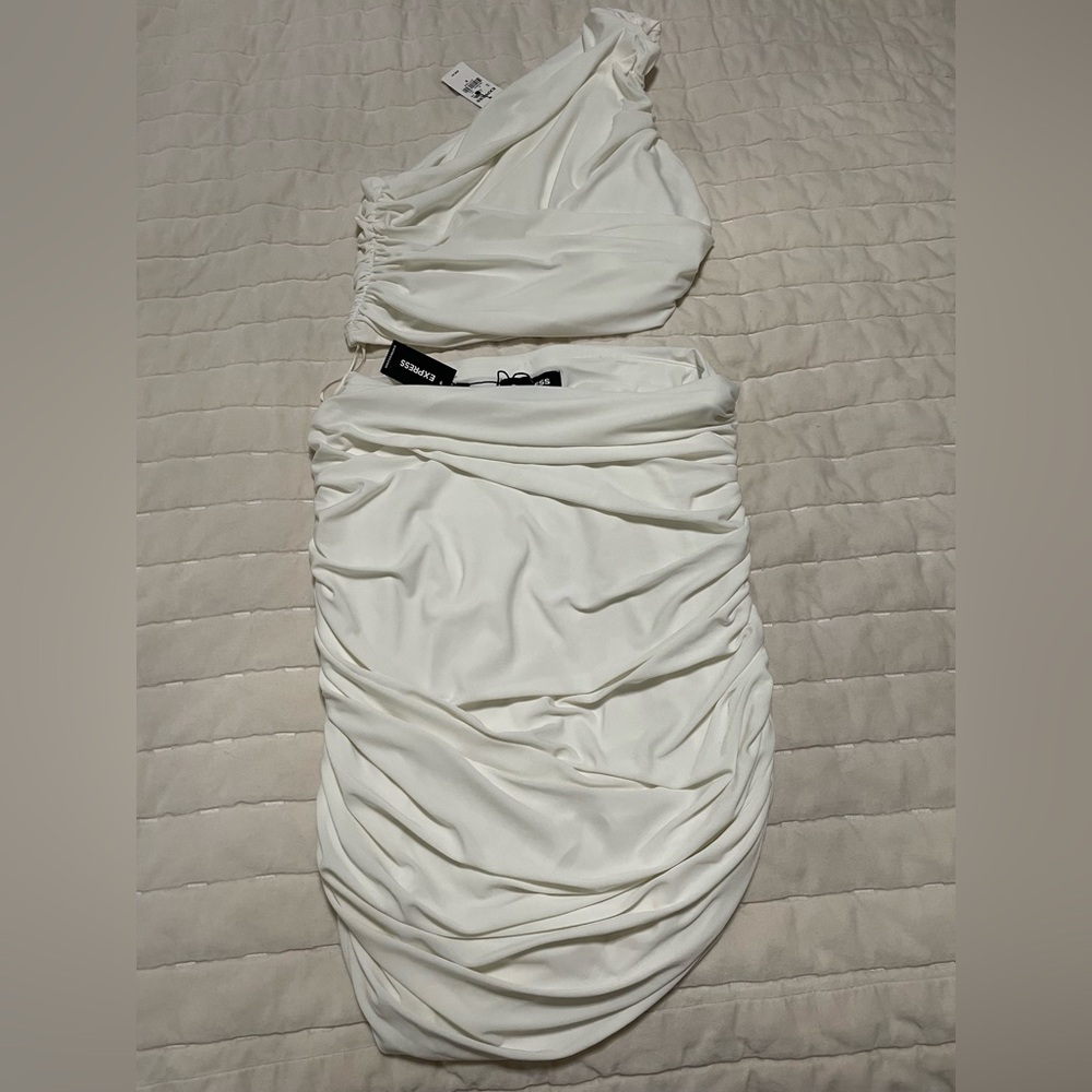 NWT Express Women matte jersey ruched Skirt & Ruched One Shoulder Top Sz M - Picture 6 of 8